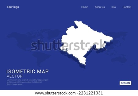 Montenegro map white on dark blue background 3d isometric vector illustration.
