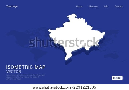 Kosovo map white on dark blue background 3d isometric vector illustration.