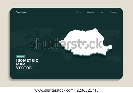 Romania map green background with isometric vector. Web banner layout template.