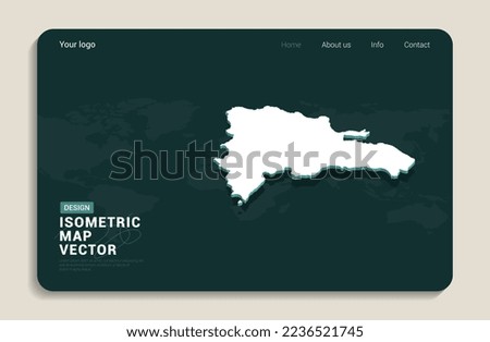 Dominican Republic map green background with isometric vector. Web banner layout template.