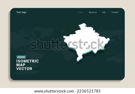 Kosovo map green background with isometric vector. Web banner layout template.