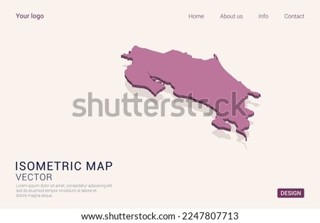 Costa Rica map purple on white background with 3d isometric vector illustration