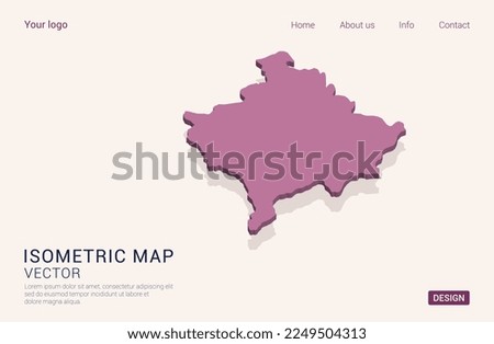 Kosovo map purple on white background with 3d isometric vector illustration