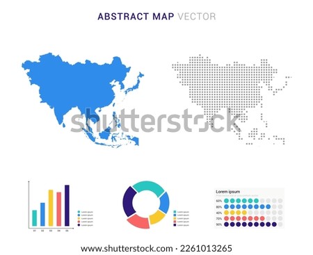 Business Infographic with map of Asia abstract set blue dotted map  vector illustration.