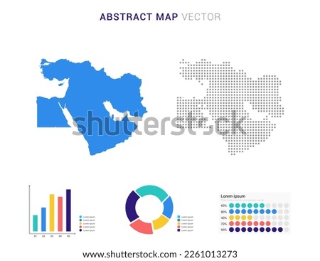 Business Infographic with map of Middle East abstract set blue dotted map  vector illustration.