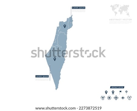 Israel map of infographic blue Navigator pin location checking communication information plan position.