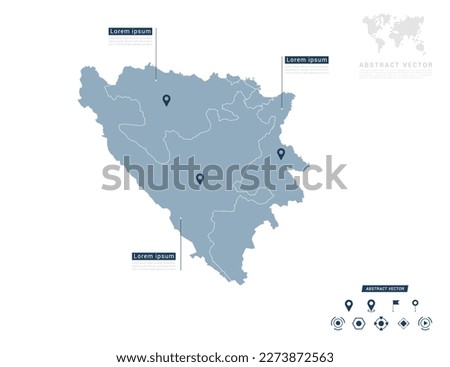 Bosnia and Herzegovina map of infographic blue Navigator pin location checking communication information plan position.