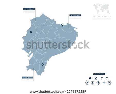 Ecuador map of infographic blue Navigator pin location checking communication information plan position.