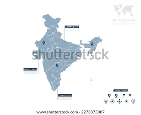 India map of infographic blue Navigator pin location checking communication information plan position.