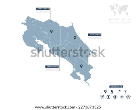 Costa Rica map of infographic blue Navigator pin location checking communication information plan position.