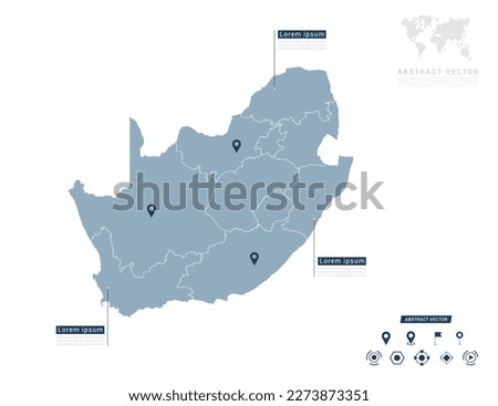 South Africa map of infographic blue Navigator pin location checking communication information plan position.