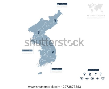 Korea map of infographic blue Navigator pin location checking communication information plan position.