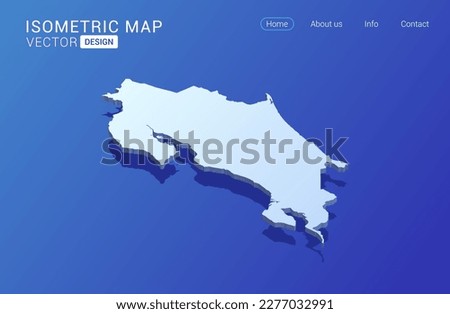 Costa Rica map white on blue background with isolated 3D isometric concept vector illustration.