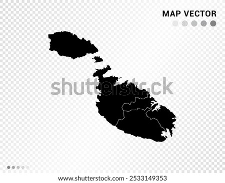 Black vector silhouette of Malta map on transparent background.