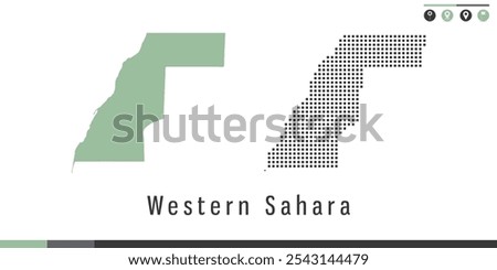 Vector set map of Western Sahara green and gray dots.