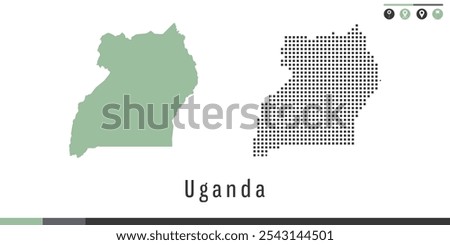 Vector set map of Uganda green and gray dots.