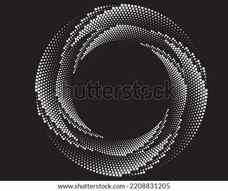 Dotted, dots, speckles abstract concentric circle. Spiral, swirl, twirl element.Circular and radial lines volute, helix.Segmented circle with rotation.Radiating arc lines.Cochlear
