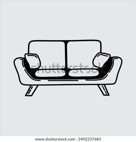 simple icon of a modern minimalist sofa with line art style, vector-based design, black and white