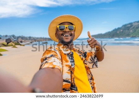 Image, Stock Photo Content trendy African American woman on wall