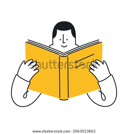 Man reading a book. Education, learning, study. Outline, linear, thin line, doodle art. Simple style with editable stroke.
