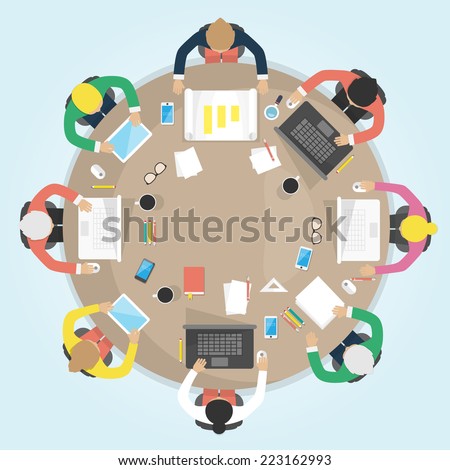 Business Round Table. Flat Design Vector Illustration. Meeting, Office ...