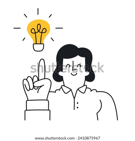 Innovative Idea Realization - Woman with a Light Bulb. Doodle style with an editable strike.