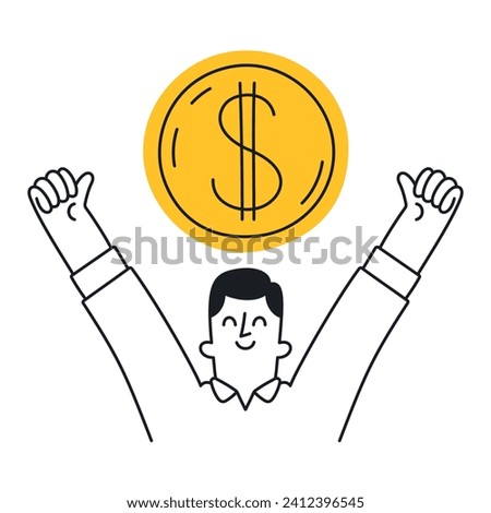 Business Success - Man Celebrating Financial Victory - Doodle style with an editable stroke.