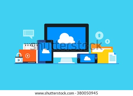 Cloud computing, Network cloud service. Flat design modern vector illustration concept.