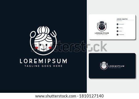 Mom's cooking logo. illustration of mother with a fork and spoon. vector line icon template ストックフォト © 