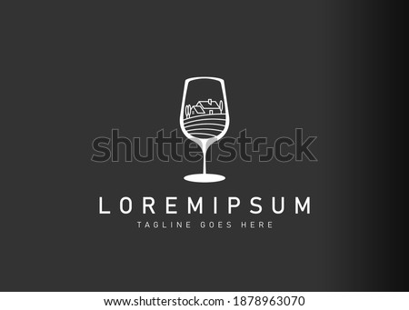 Wine glass logo design. Icon vector illustration of vineyards and wine cellars. Modern logo design with line art style.