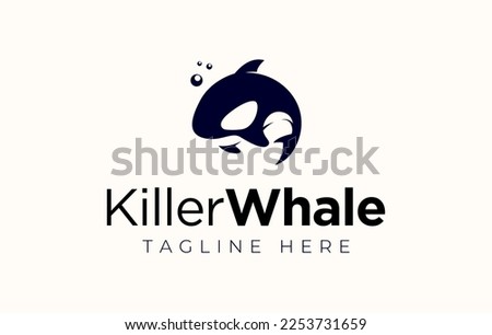 Killer Whale Logo with Bubbles. Wild Ocean Orca