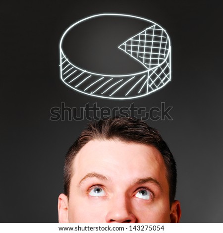 male head with pie chart, business concept
