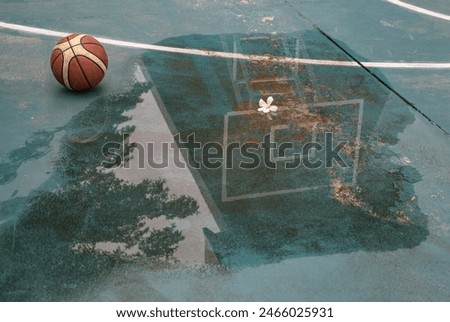 Similar – Foto Bild Basketballkorb reflektiert auf der Pfütze auf dem roten Boden