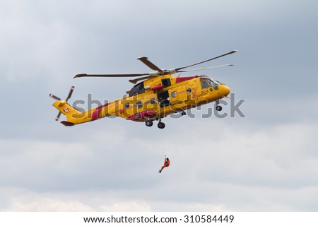 August 8, 2015: Demonstration of a Search and Rescue Helicopter in action near Vancouver BC, Canada