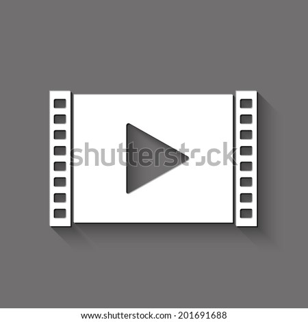 Play video icon - white vector illustration with shadow on gray background