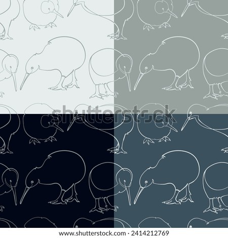 Set of four seamless patterns with kiwi birds. Vector illustration.