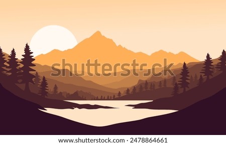 Similar – Image, Stock Photo sunset on the coast of the lake. Natural landscape. reflection, night city illumination, blue sky and yellow sunlight. landscape during sunset.