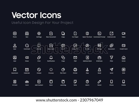 Collection Of Useful Vector Icon Designs For Your Projects.

Suitable For Website User Interface (UI) Design Projects and Other Projects That Require Icons