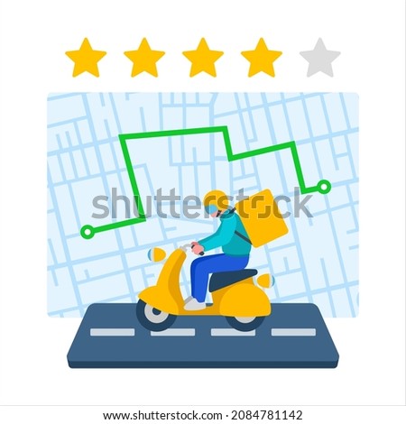 Delivery service man on scooter rating vector illustration