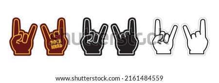 Hard rock horns foam fan finger template. Rock and roll fan gestures, horn, both sides, vector eps with editable stroke