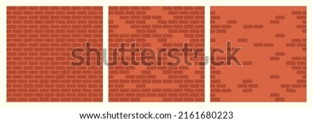 Set of Brick Wall Patterns of Red Color. Building Construction Blocks Seamless Background Collection for Game, Web Design, Textile, Prints And  Cafes.