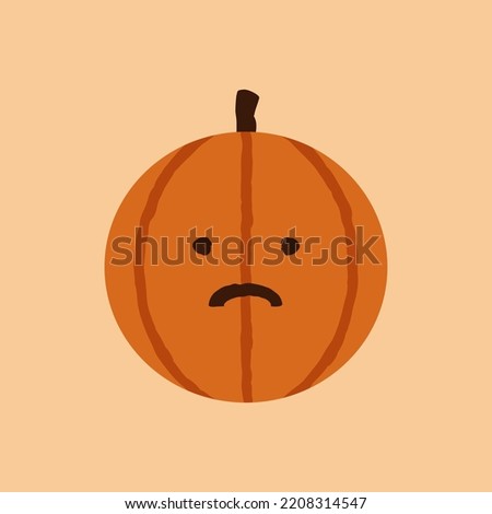 Halloween Pumpkin Sad Emote, Orange Worried Face with a Slight Frown, Mild degree of Concern, Disappointment, or Sadness. October Holiday Jack O Lantern Isolated Vector