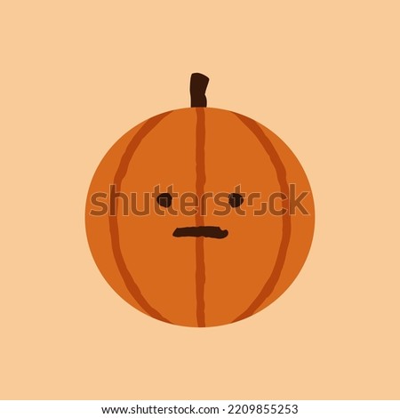 Halloween Pumpkin Neutral Emoticon, Cute Orange Face Emote with Flat, Closed Mouth, October Holidays Jack O Lantern Isolated Vector.