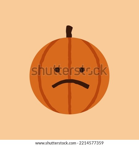 Halloween Pumpkin Confused Emoticon, Cute Orange Face Emote with Open Eyes and a Skewed Frown, October Holidays Jack O Lantern Isolated Vector.