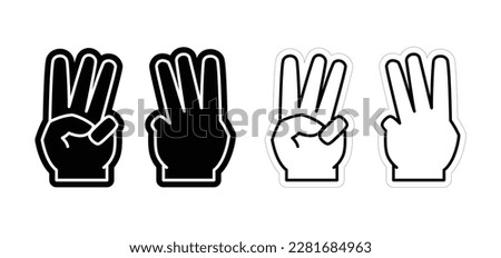 Three Fingers Up Gesture Foam Hand Design, Trident Icon, Vector EPS Template Isolated on White Background. 