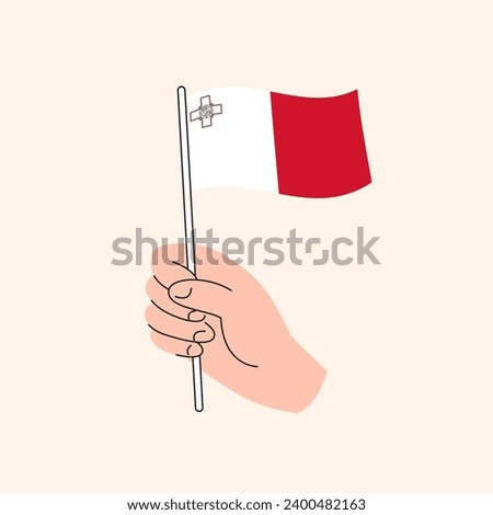 Cartoon Hand Holding Maltese Flag, Simple Vector Design. Flag of Malta, Europe, Concept Illustration, Isolated Flat Drawing