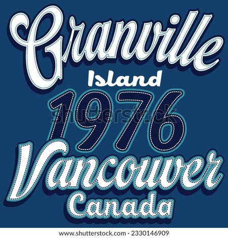 college sports split sticker sticker vintage art vintage for boy t shirt athletic patches mixed collection Text Granville island 1976 Vancouver Canada.