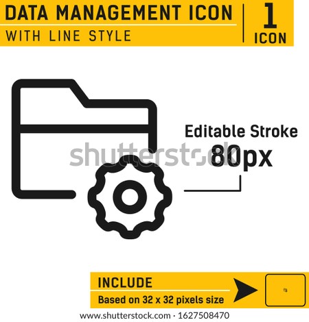 Folder with cogwheel icon isolated on white background. Project Management icon, data management, project goals, task management vector icon with line style. Design for business. Editable stroke