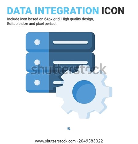 Data integration icon vector with flat color style isolated on white background. Vector illustration database sign symbol icon concept for digital IT, logo, industry, technology, apps, web and project