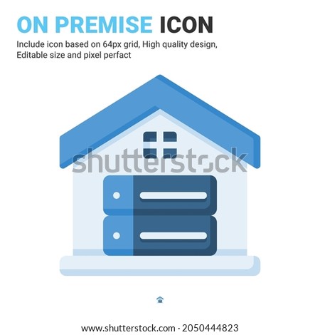 On premise icon vector with flat color style isolated on white background. Vector illustration database, server sign symbol icon concept for digital IT, industry, technology, apps, web and all project